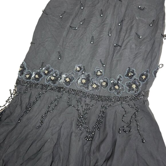 Vintage Silk Beaded Evening Gown By Gene Roye Size 6 Black With Floral Embellish - Picture 12 of 13